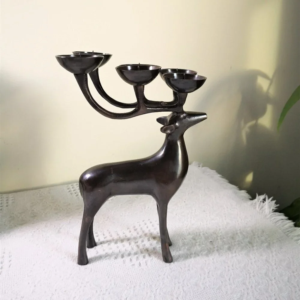 Solid Brass Deer‎ Candle Holder